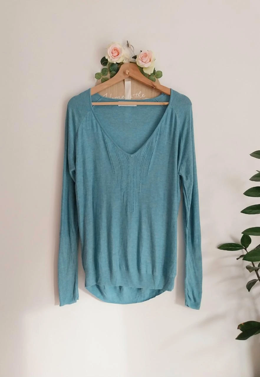 Pull léger ample turquoise filaments dorés Promod Taille 40